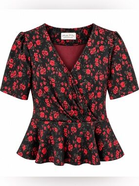 Meadow Rue Anthropologie Heartland Floral Wrap Peplum Top Size L